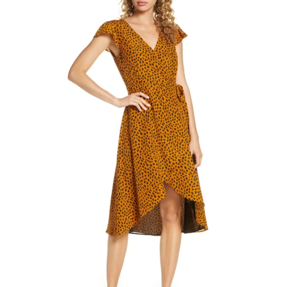 NWT BB Dakota Leopard Print Wrap Midi Dress
